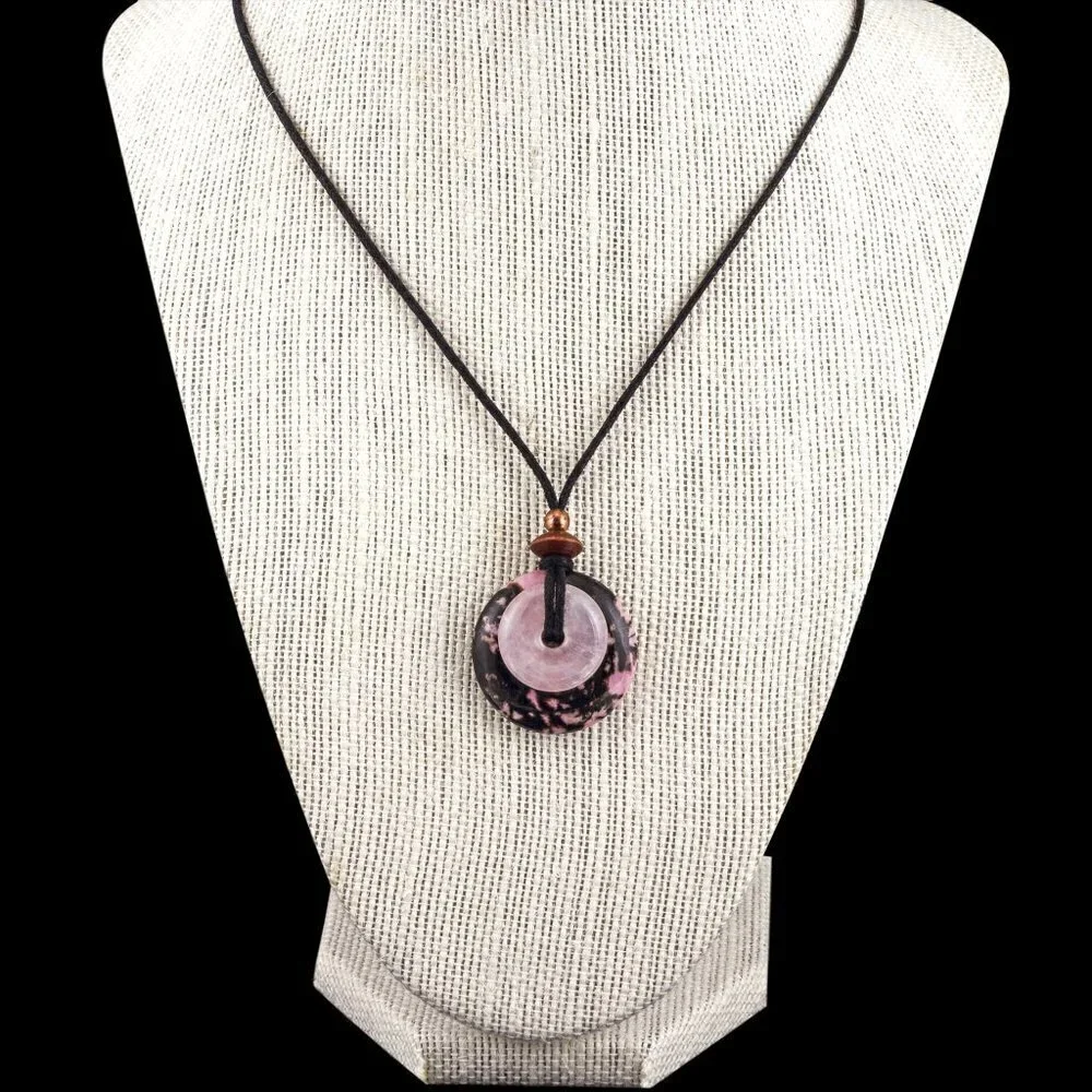 Rhodonite & Rose Quartz Pendant Necklace | Handmade - Picture 3 of 7